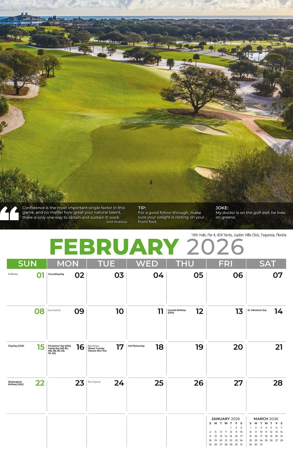 Galleria Wall Calendar 2026 Golf Tips