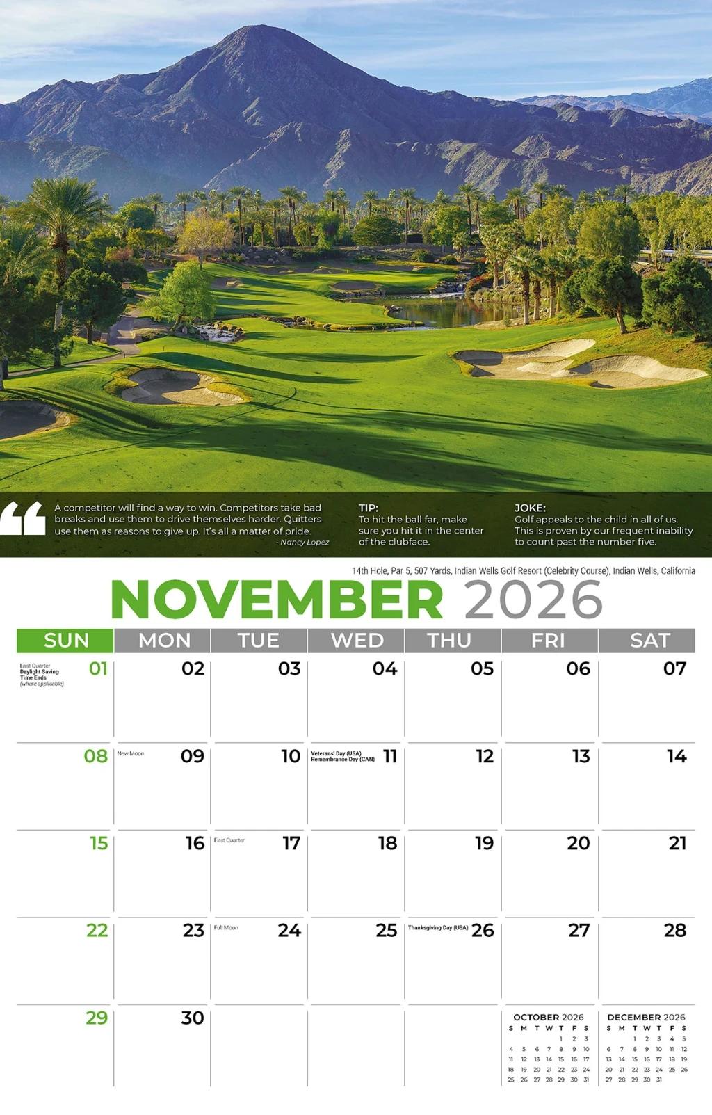 Galleria Wall Calendar 2026 Golf Tips