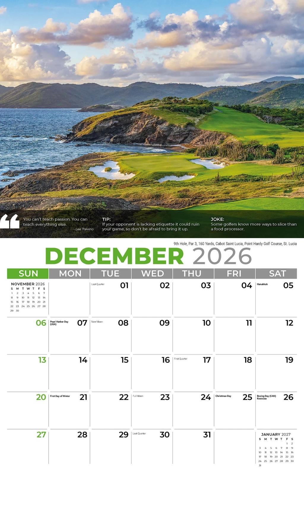 Galleria Wall Calendar 2026 Golf Tips