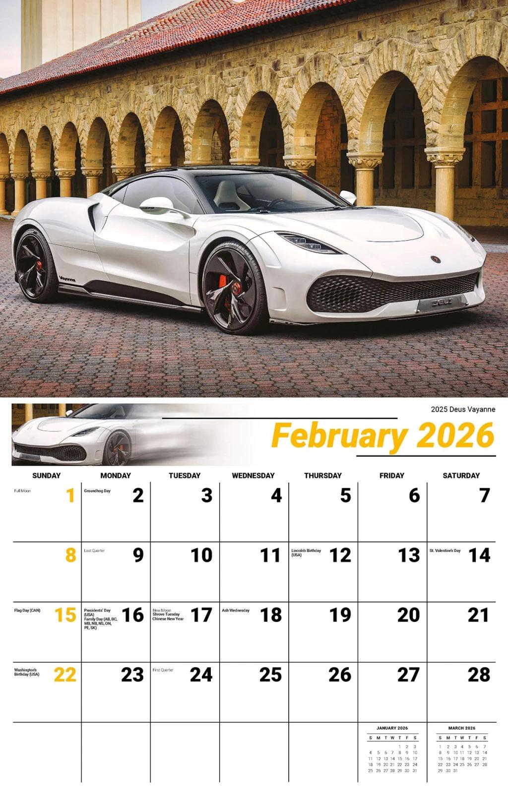 Galleria Wall Calendar 2026 Exotic Cars (English)