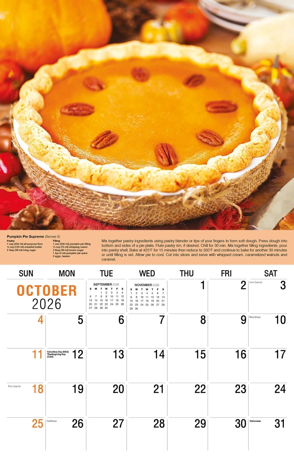 Galleria Wall Calendar 2026 Recipes