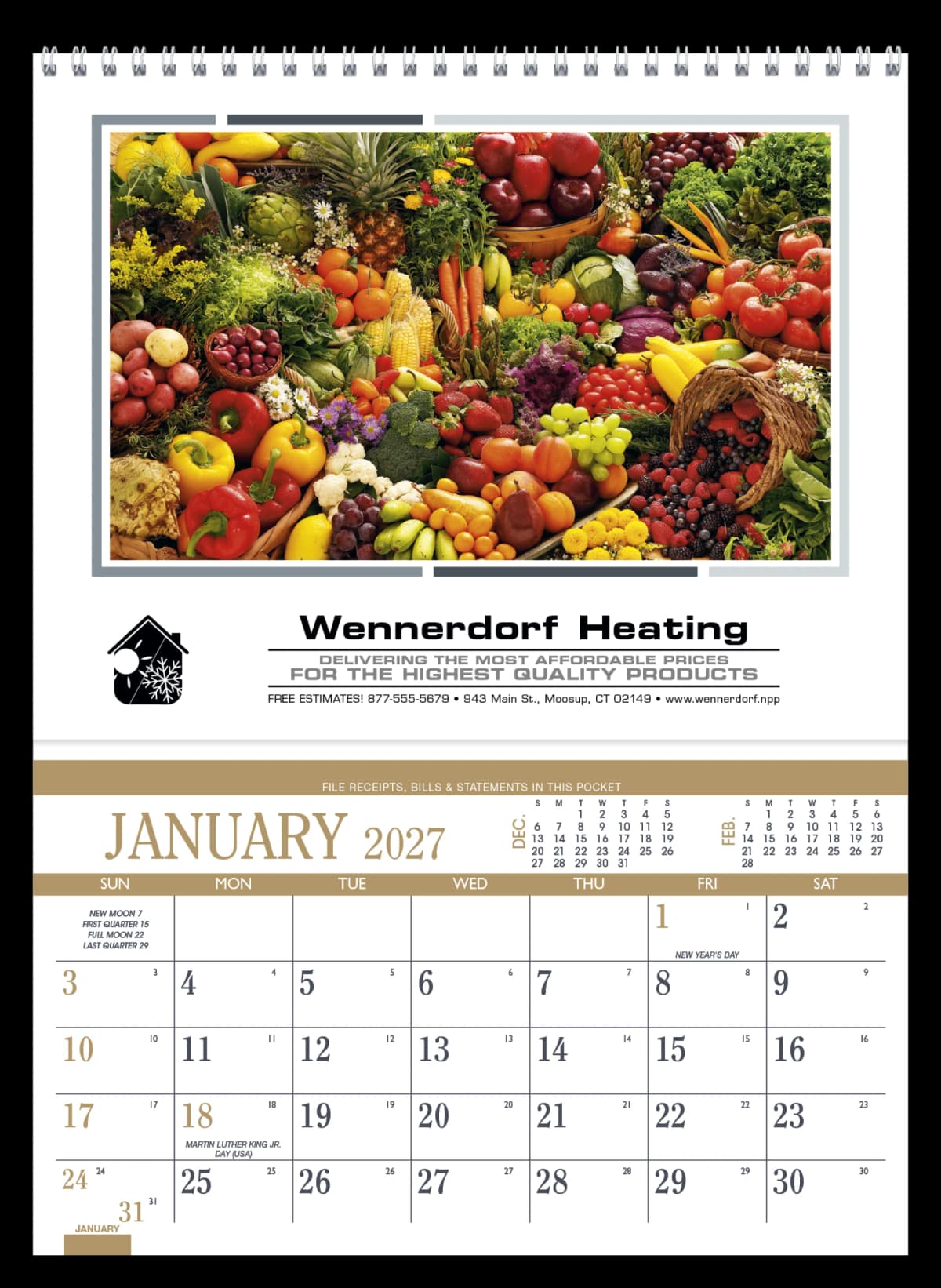 Recipe Pocket Calendar with Monthly Storage Pocket