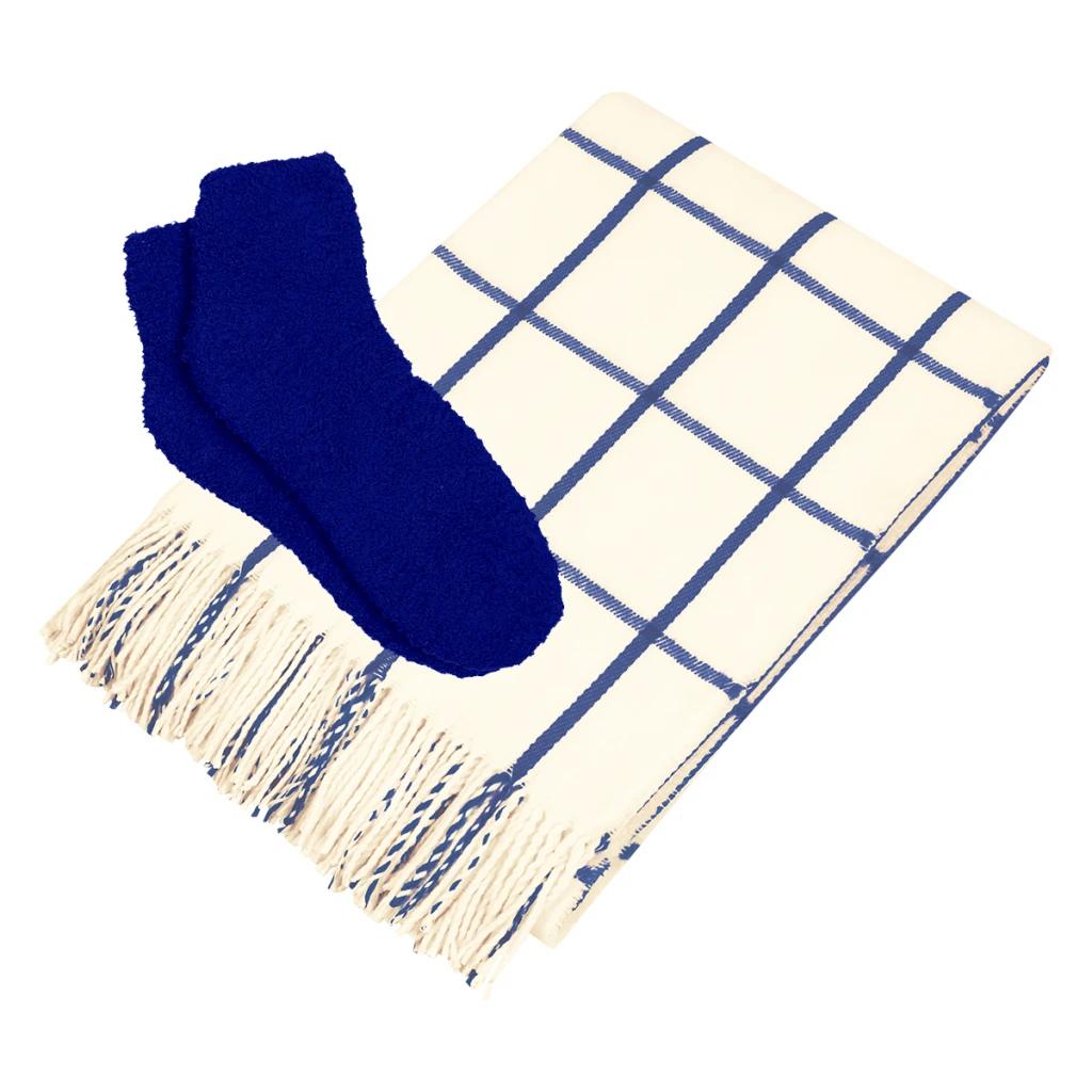 White with navy blue
