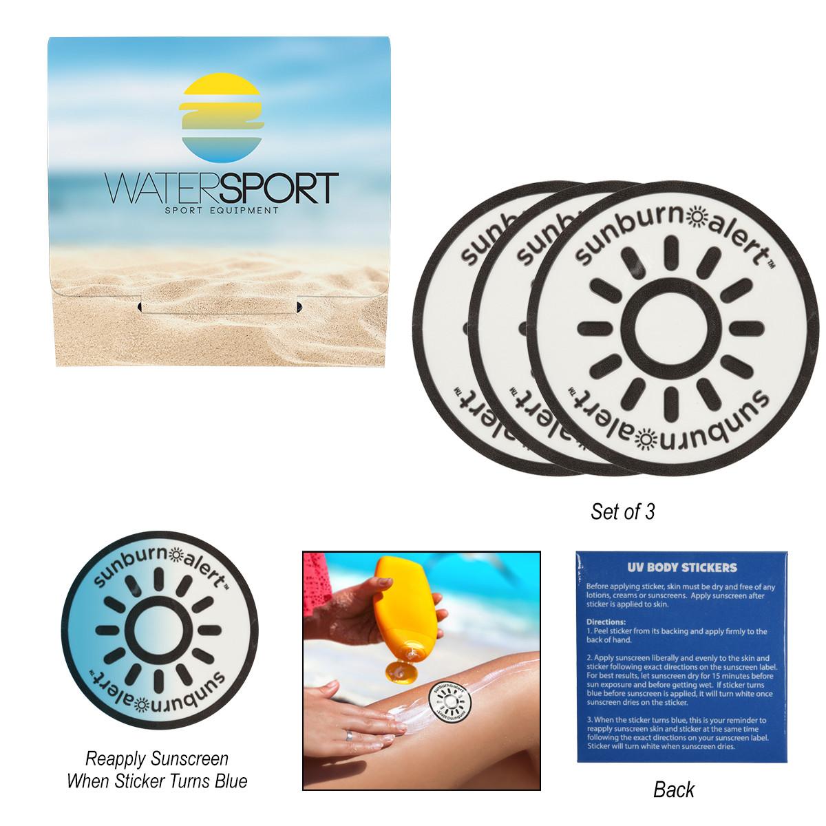 3-PACK SUNBURN ALERT UV COLOR-CHANGING STICKERS WITH CUSTOM PACK