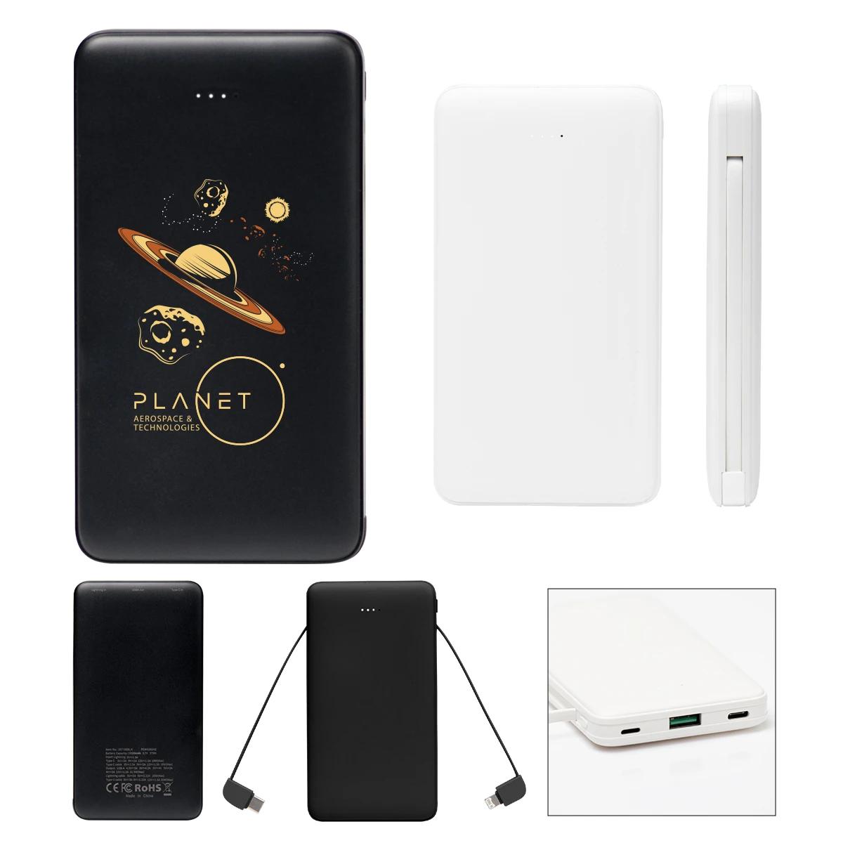 10,000 mAh Power Bank With Integrated Cables