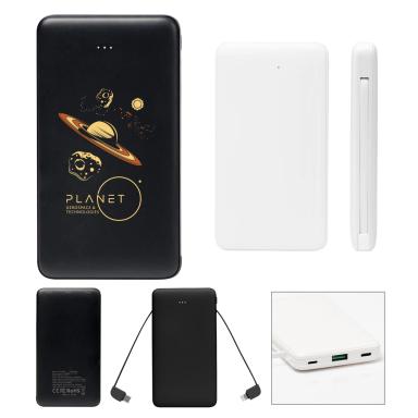10,000 mAh Power Bank With Integrated Cables