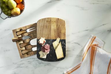 Black Marble Cheese Board Set with Knives