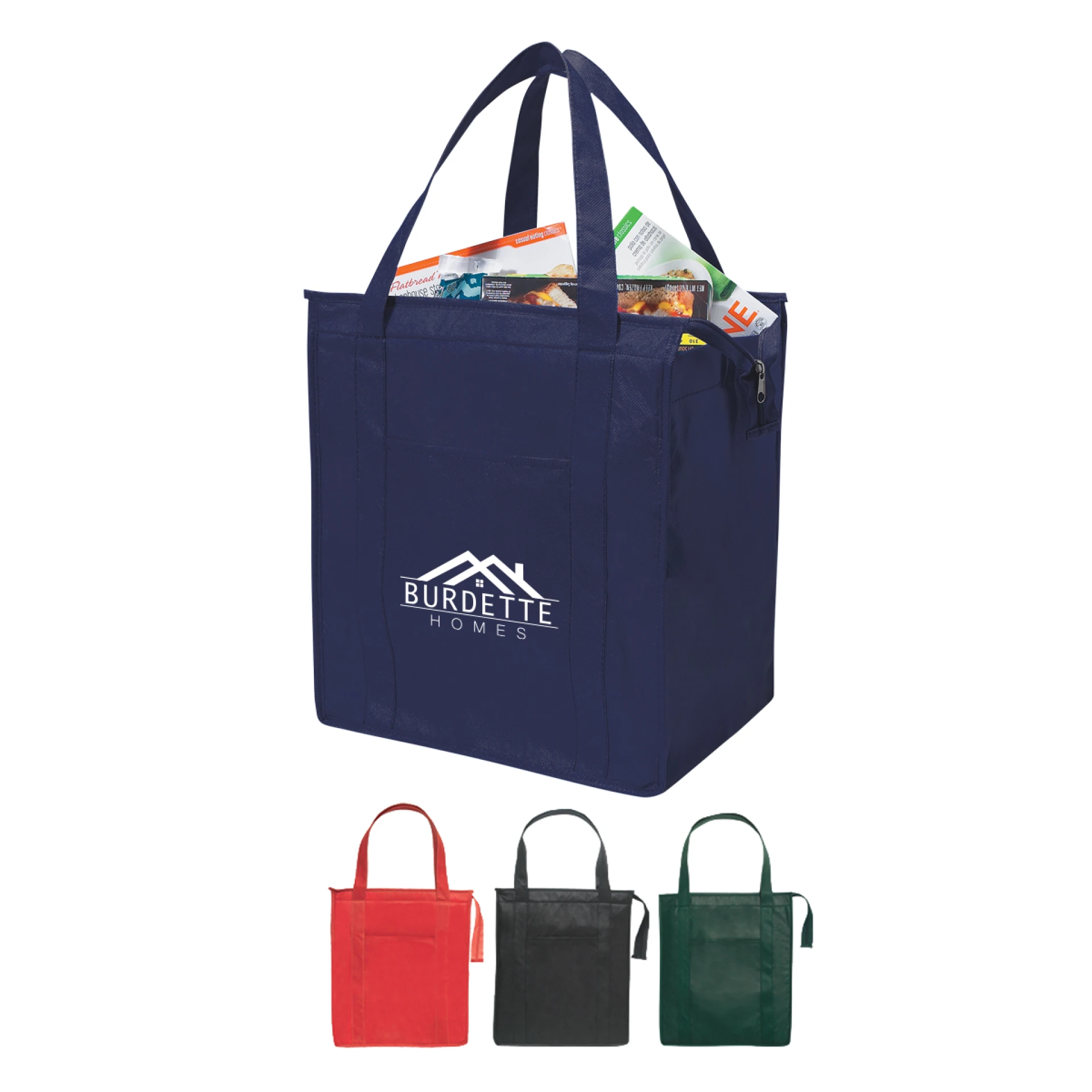 Product: NON-WOVEN INSULATED SHOPPER TOTE BAG - 13" W x 15" H x 9" D