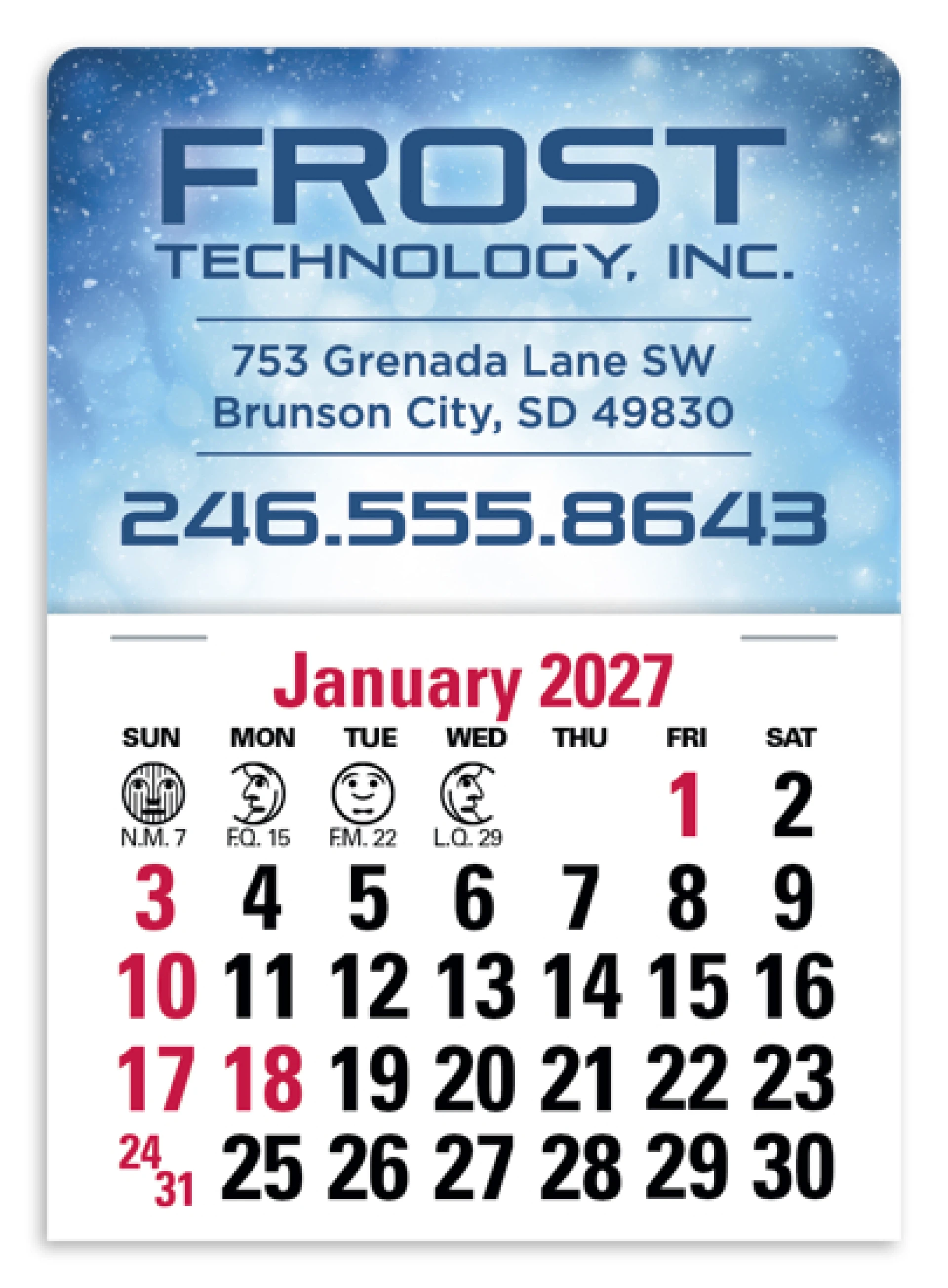 Product: Full Color Stick Up Calendar, English Grid
