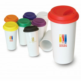 Product: I'm Not a Big Plastic Cup - White 16 oz double wall ceramic tumbler with silicone lid
