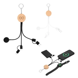 Product: 10W Bamboo Multi-Charging Cables Keyring With Watch Dock