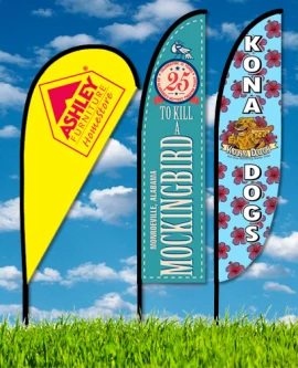 Product: Zoom 3 Feather Flag w/ Stand - 10' Double Sided Graphic w/Spike Base