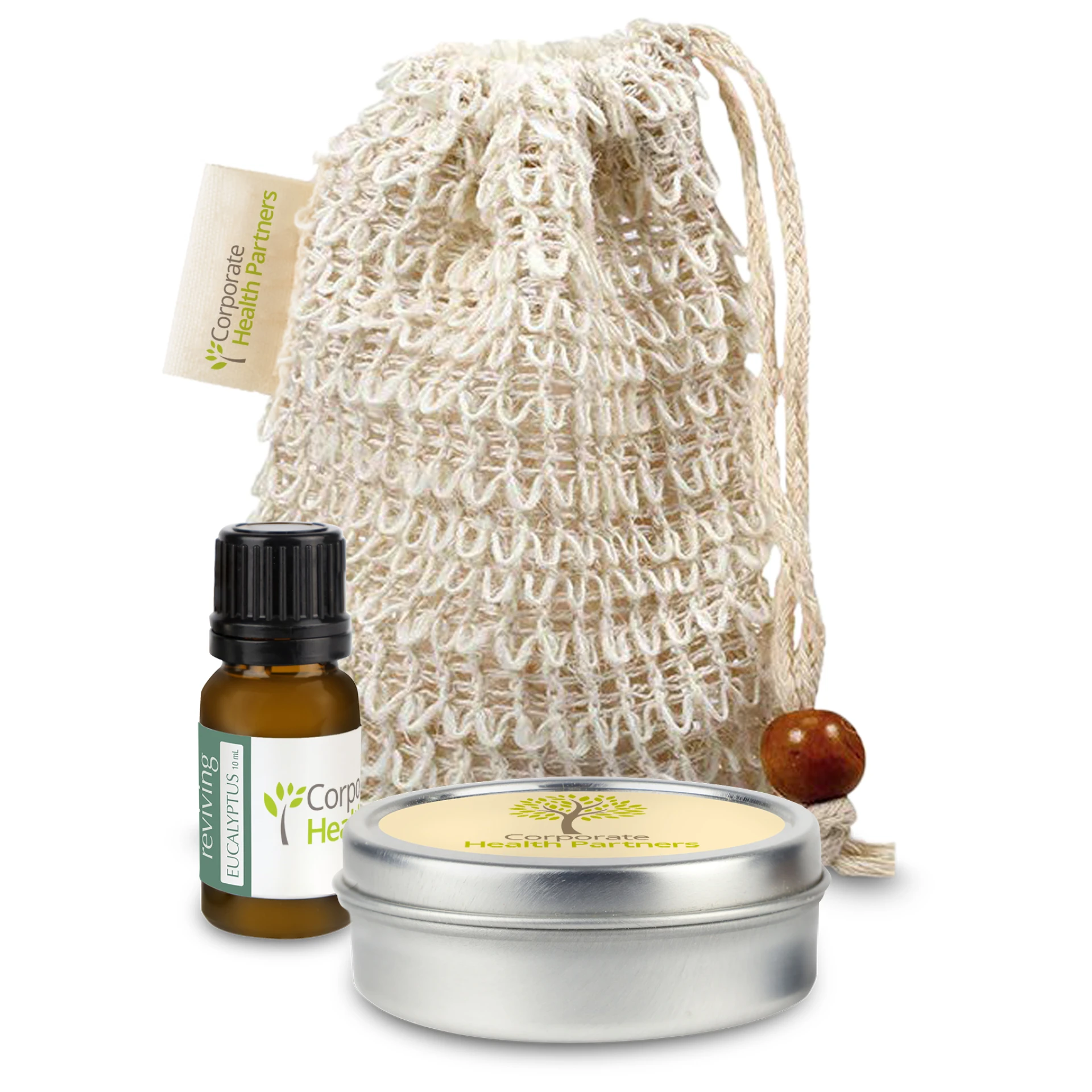 Product: Loofah Bag with Essential Oil and Candle Tin