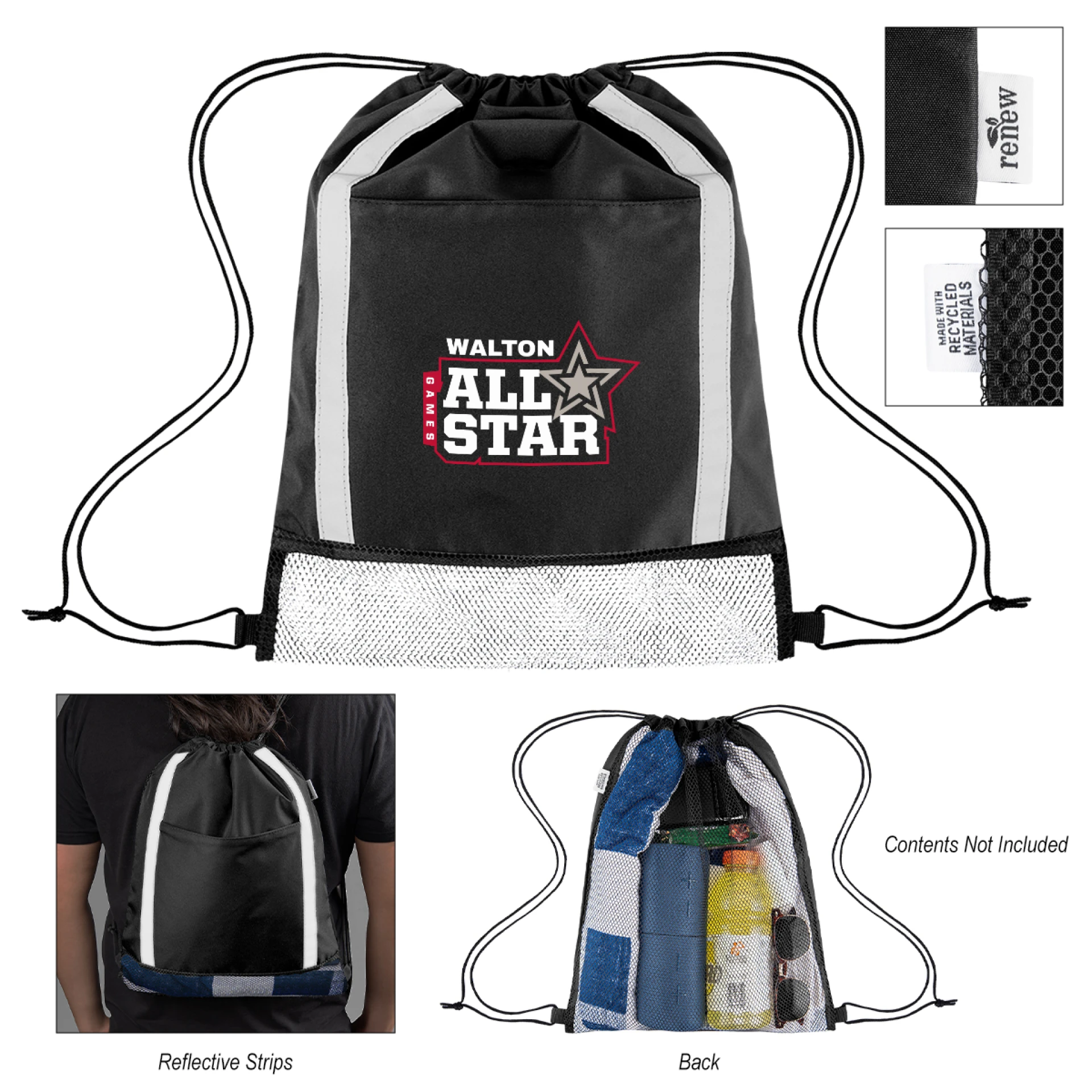Product: Game Time rPET Reflective Drawstring Bag