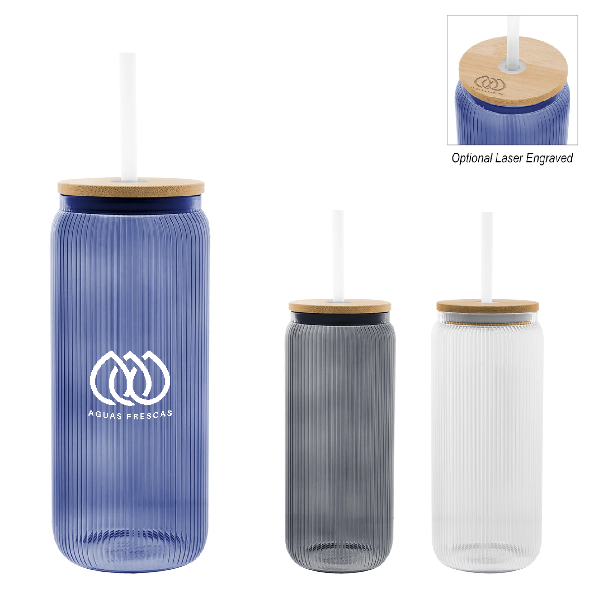 Product: 20 Oz. Ribbed Borosilicate Glass Can with Bamboo Lid