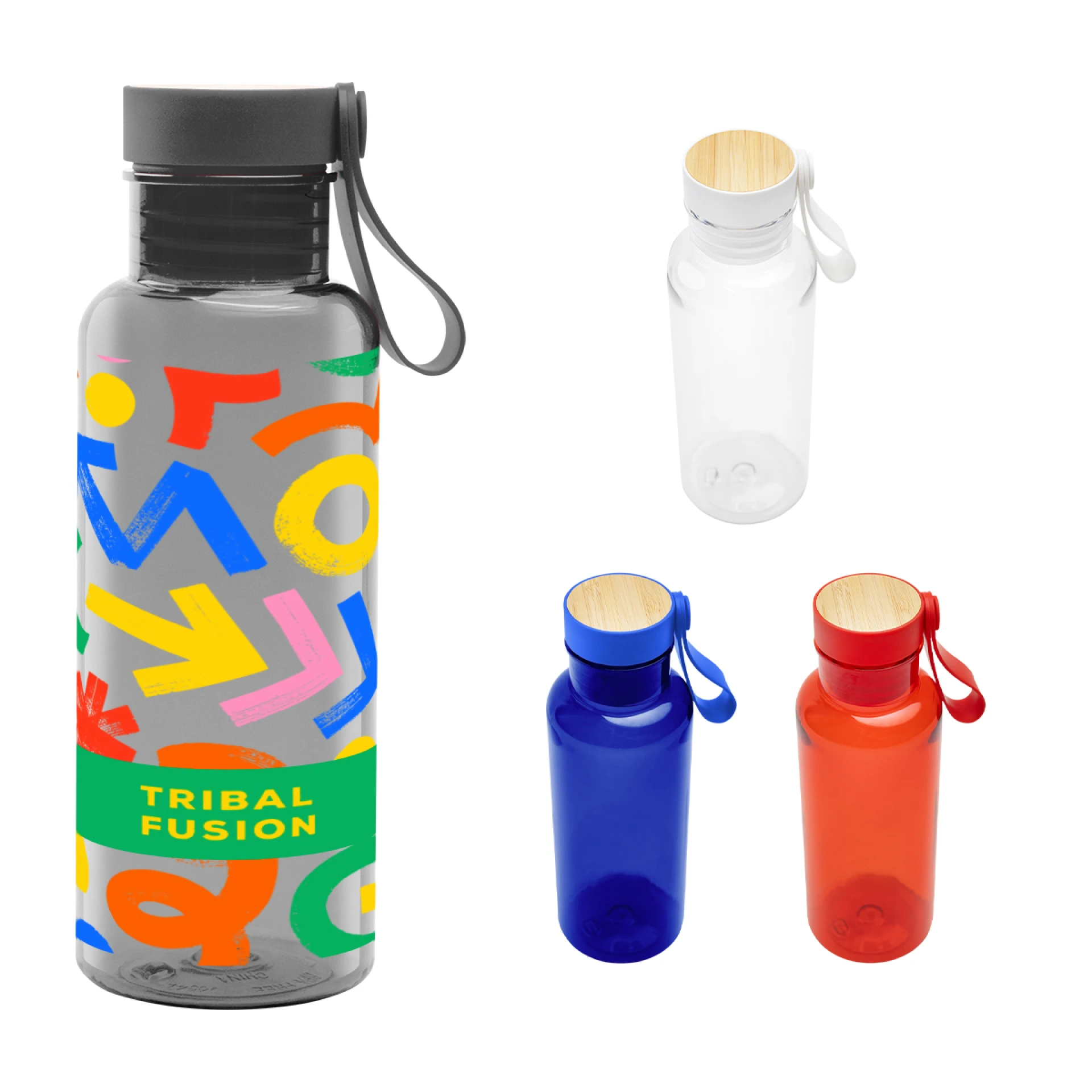 Product: 20 Oz. Full Color Cade rPET Bottle With Bamboo Accent Lid and Silicone Easy Carry Handle
