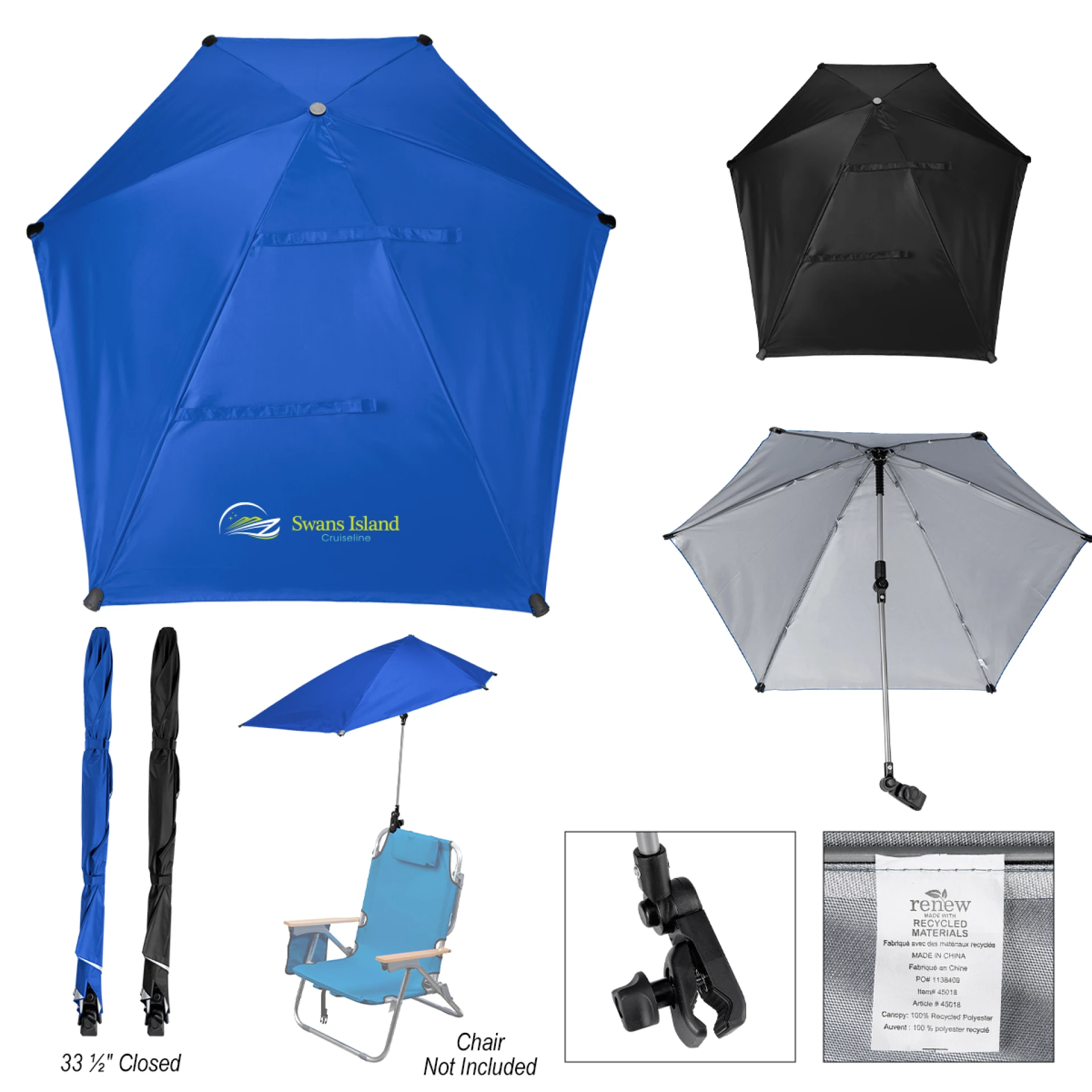 Product: 50" Arc SPF 50 Chair Umbrella With 100% rPET Canopy