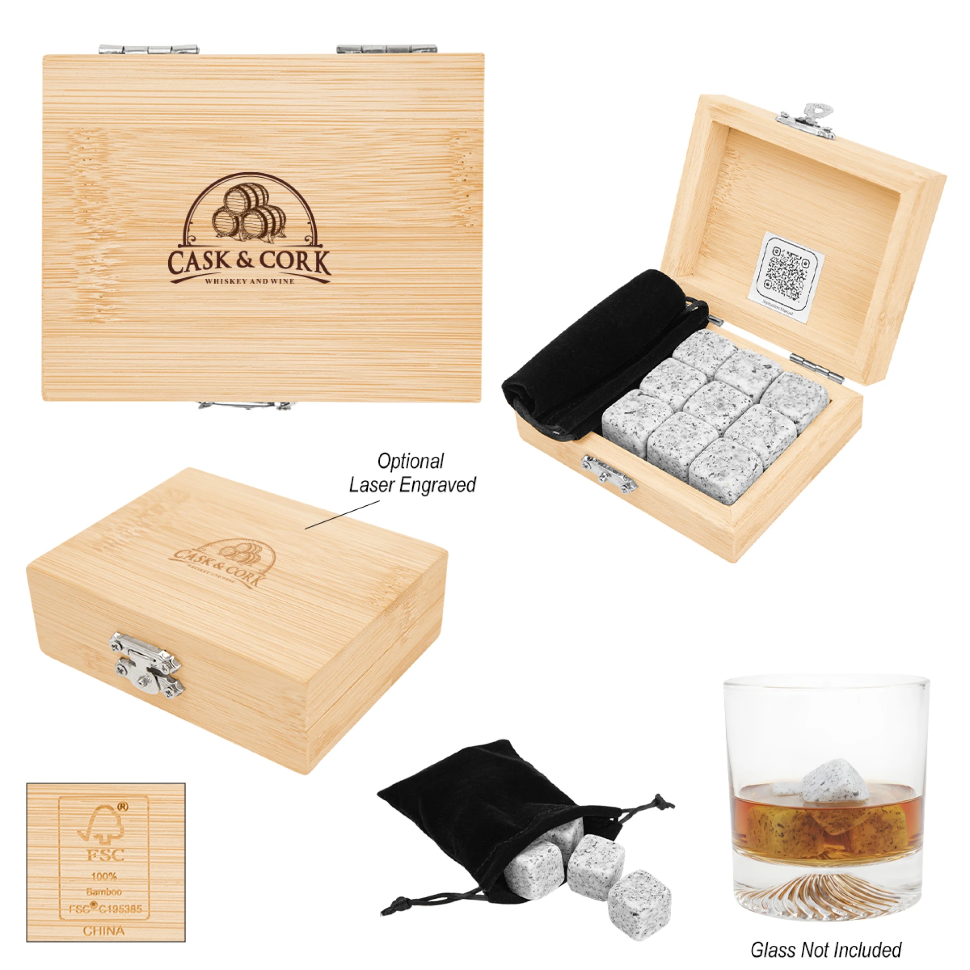 Product: Whiskey Stone Ice Cubes in FSC® Bamboo Box