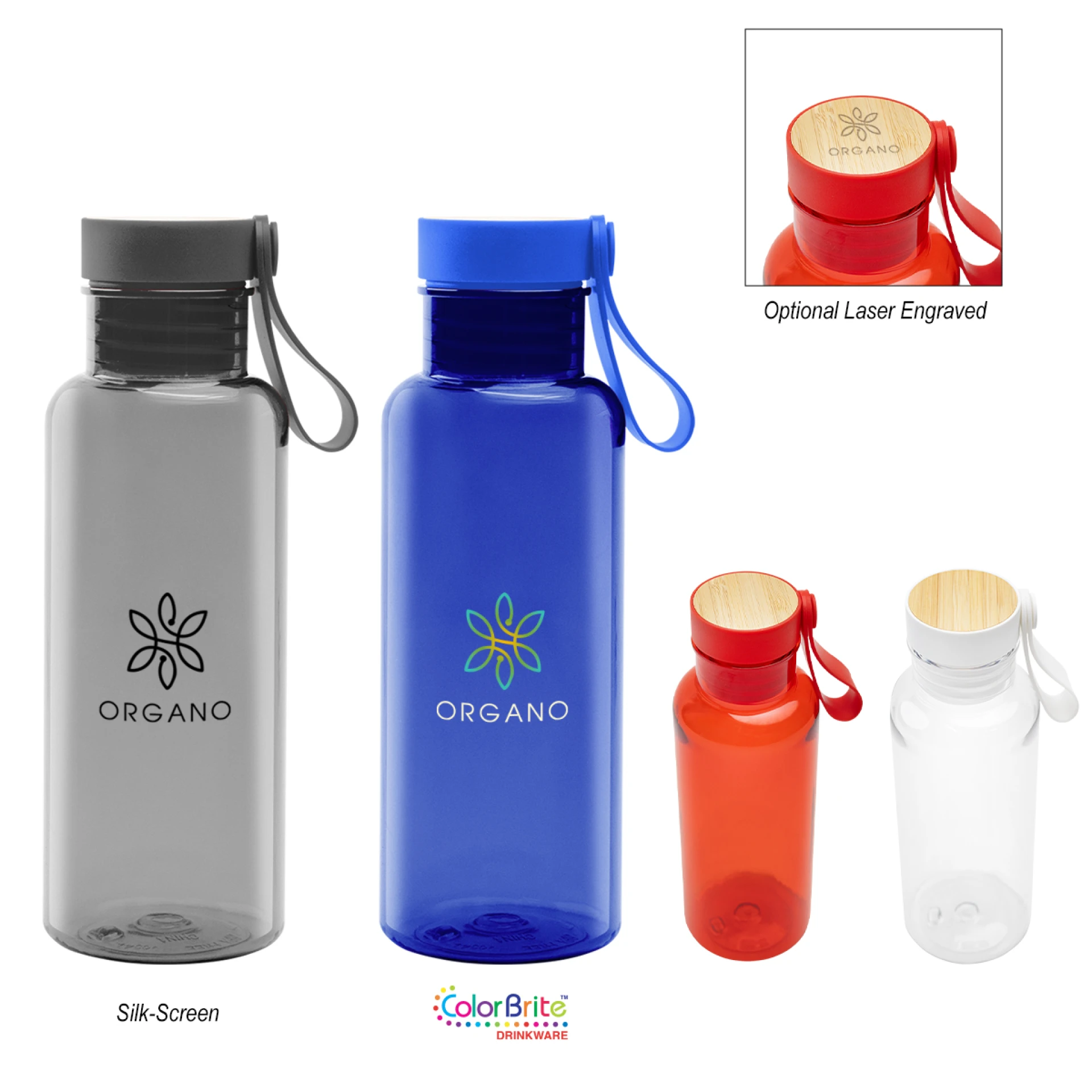 Product: 20 Oz. Case rPET Bottle with Bamboo Accent Lid and Silicone Easy Carry Handle