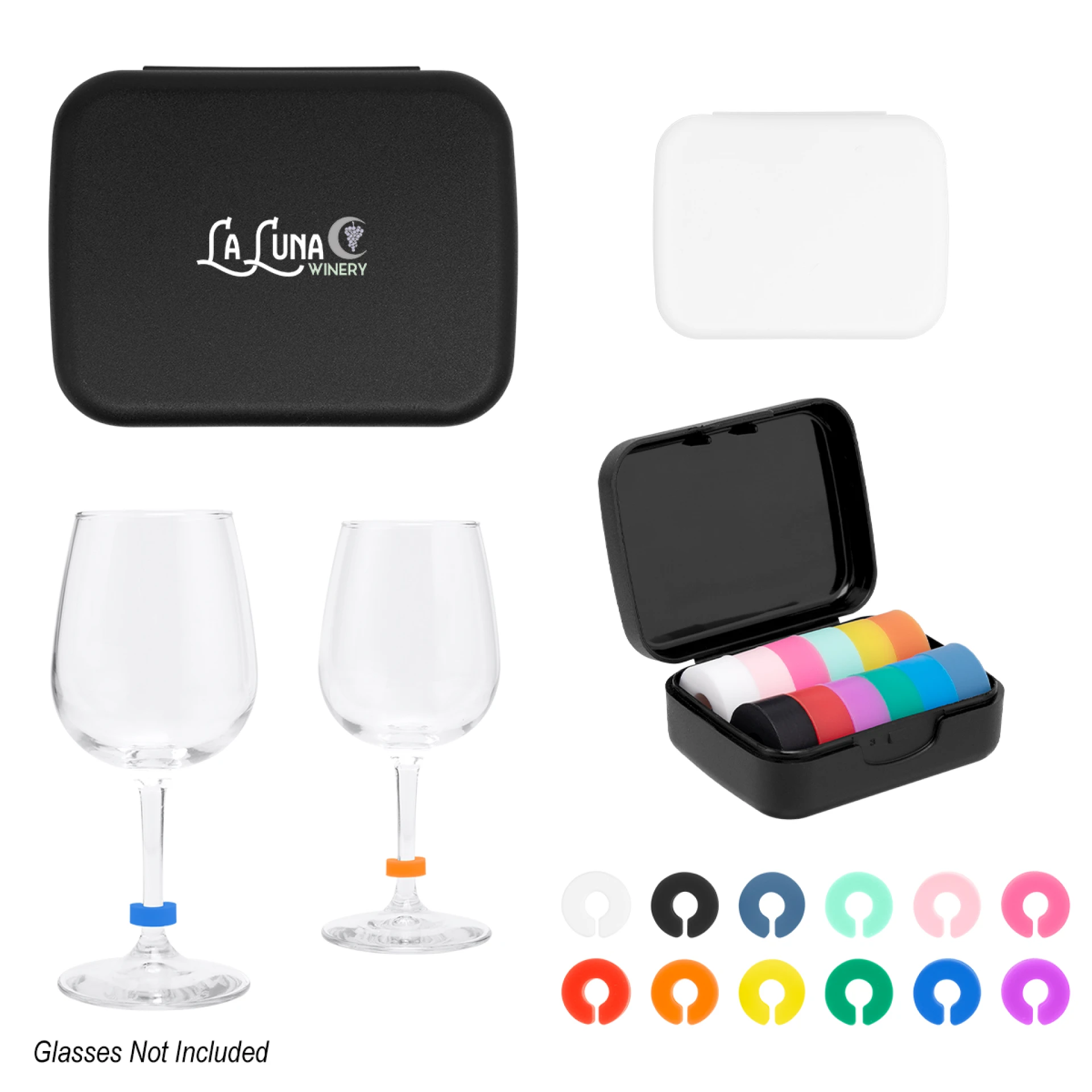 Product: Silicone Wine Glass Markers In Recycled Case