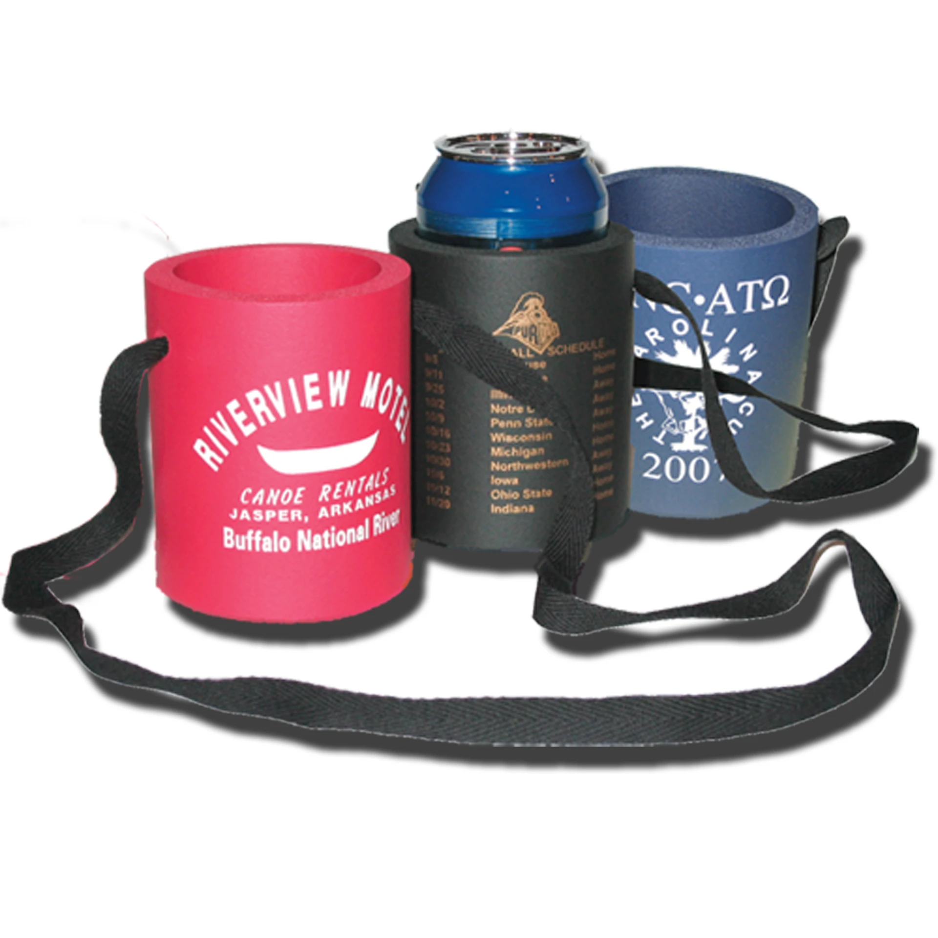 Product: Hanging Foam Rubber Beverage Can Holder W/ Lanyard