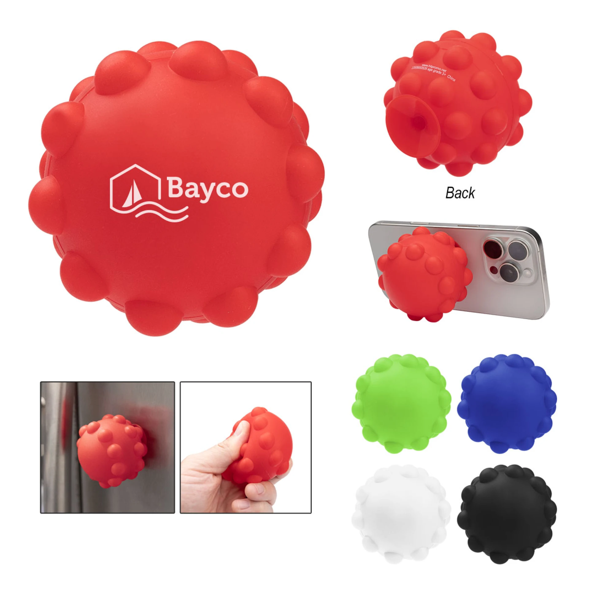 Product: Push Pop Recycled Squeeze Ball Phone Stand