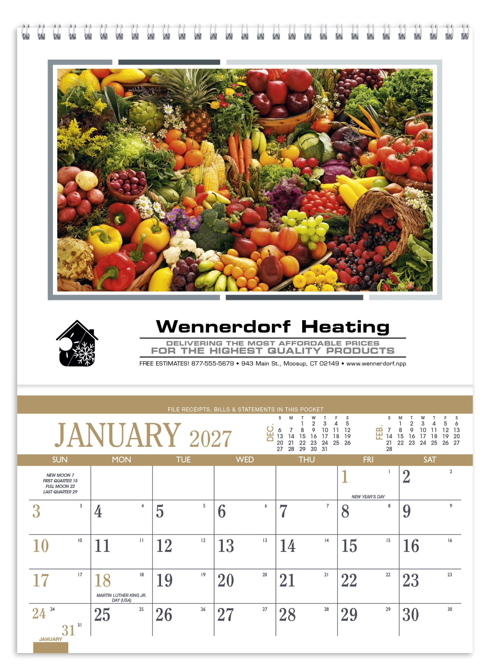 Product: Recipe Pocket Calendar with Monthly Storage Pocket